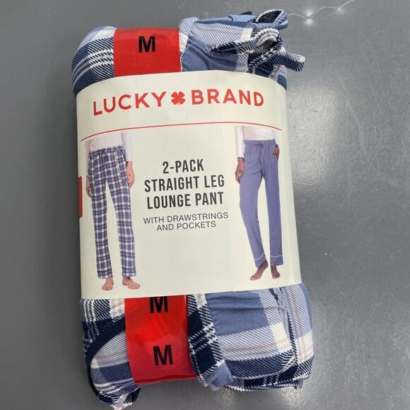 NEW Lucky Brand Women's M 2-Pack Straight Leg Lounge Pants With Drawstrings Blue - Picture 2 of 4